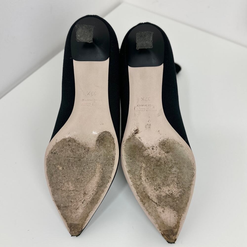 Miu Miu Kitten Heel Sock Boots Shoes Black Logo Pointed Toe EU 37.5 US 7.5 - Picture 11 of 14